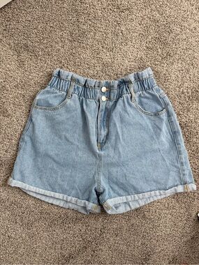Paper Bag High Waist Light Blue Denim Shorts